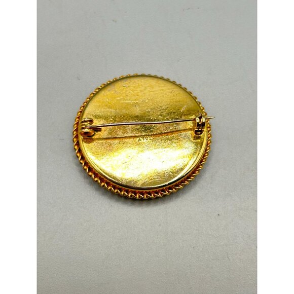 Vintage Italian Mosaic Brooch Pin Round Floral Design Gold Tone Button Pin - Picture 4 of 6